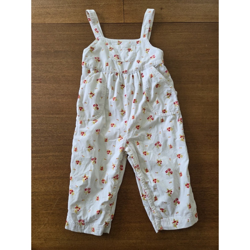 Vtg Gymboree Corduroy Bib Overalls Floral Girls 1-2 Years 90s Y2k Toddler White